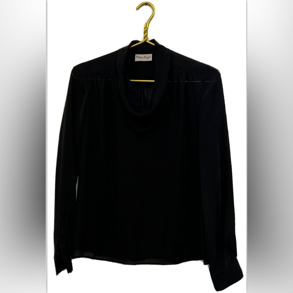 *Philippe Marques Drape Neck Black Blouse Long Sleeve Size 6